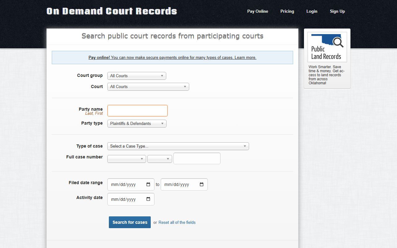 Garvin County jail mugshots court records ODCR search
