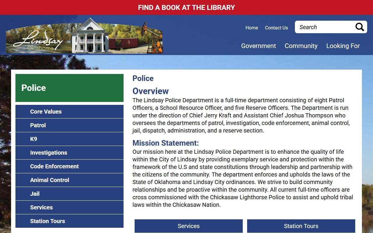 Lindsay Police Department official city page